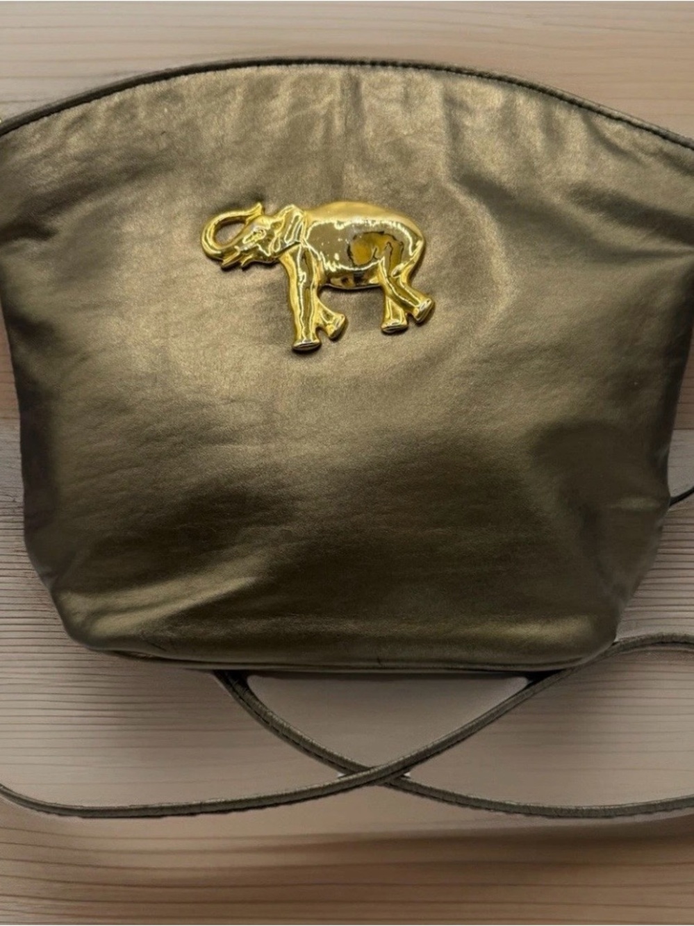Vintage Valerie’s Handbag Genuine Leather USA~Metallic Sheen~Gold Plate Elephant
